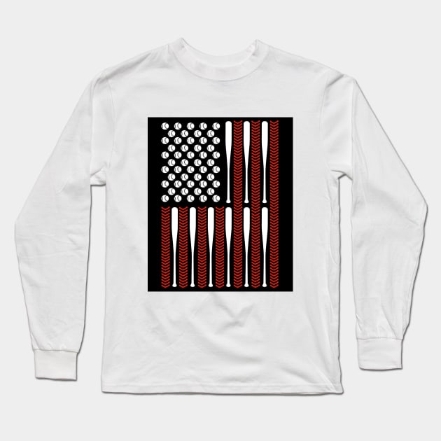 Baseballs and Bats Flag Design Long Sleeve T-Shirt by screamingfool